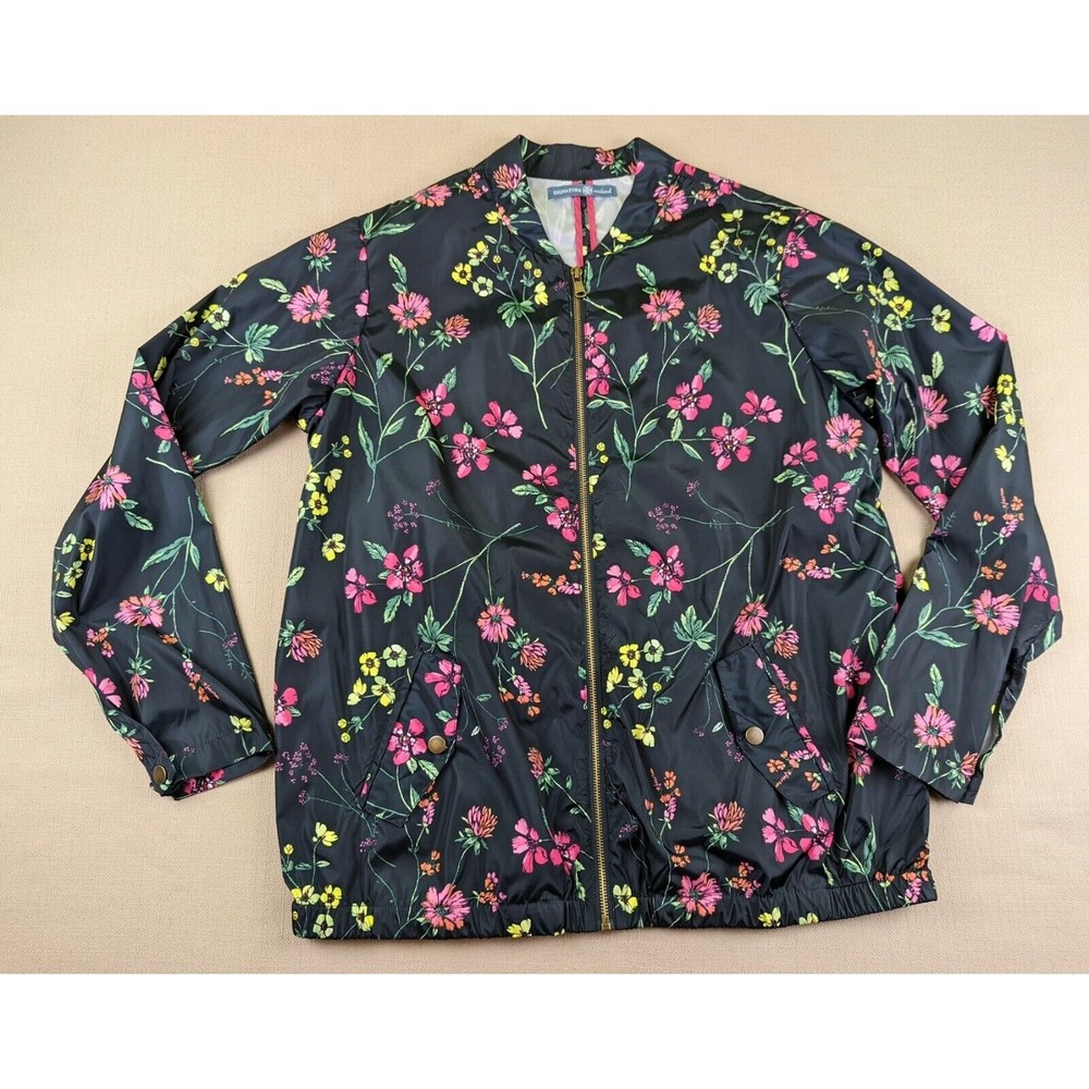Signature Weekend Women's XL Black Floral Zip Up Windbreaker/Rain Jacket EUC - Picture 6 of 12